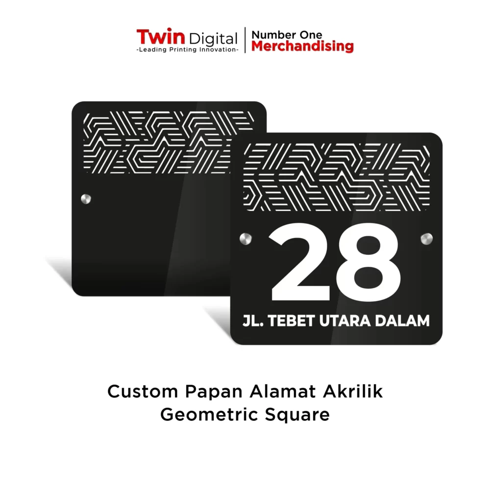 Papan Alamat Akrilik Custom Geometric Square