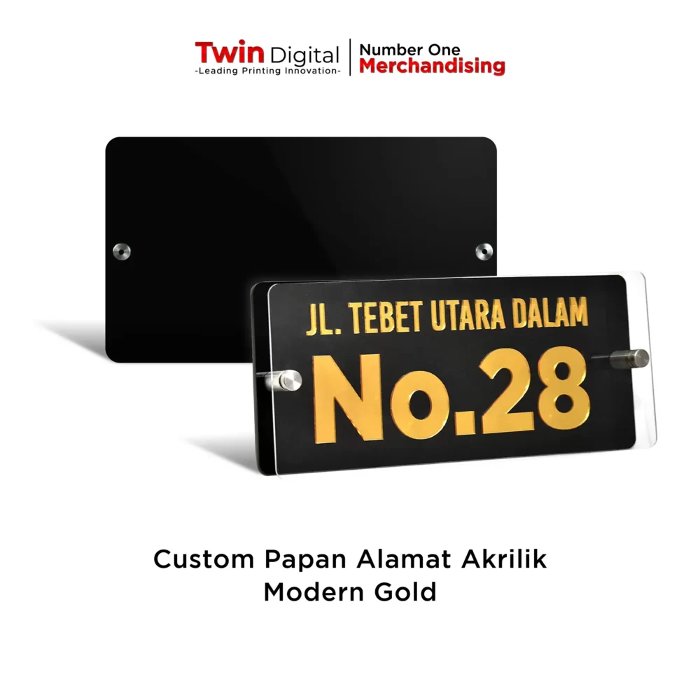 Papan Alamat Akrilik Custom Modern Gold