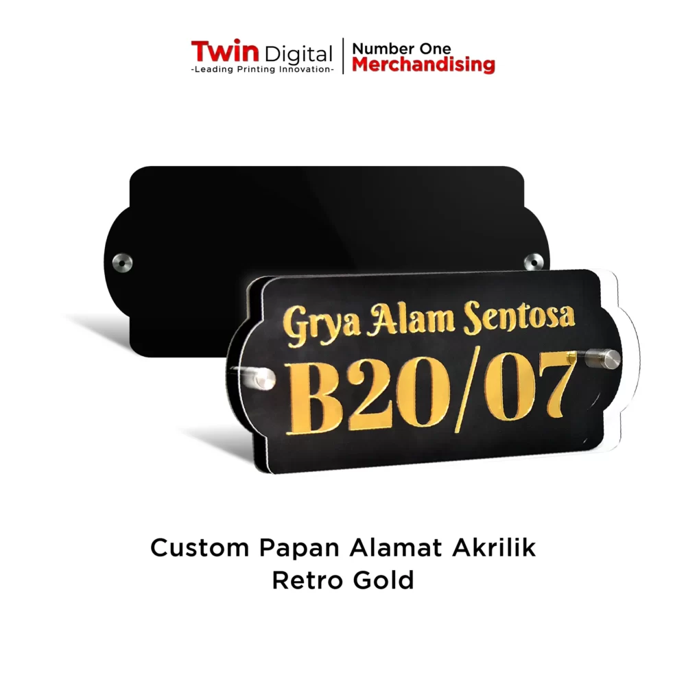 Papan Alamat Akrilik Custom Retro Gold