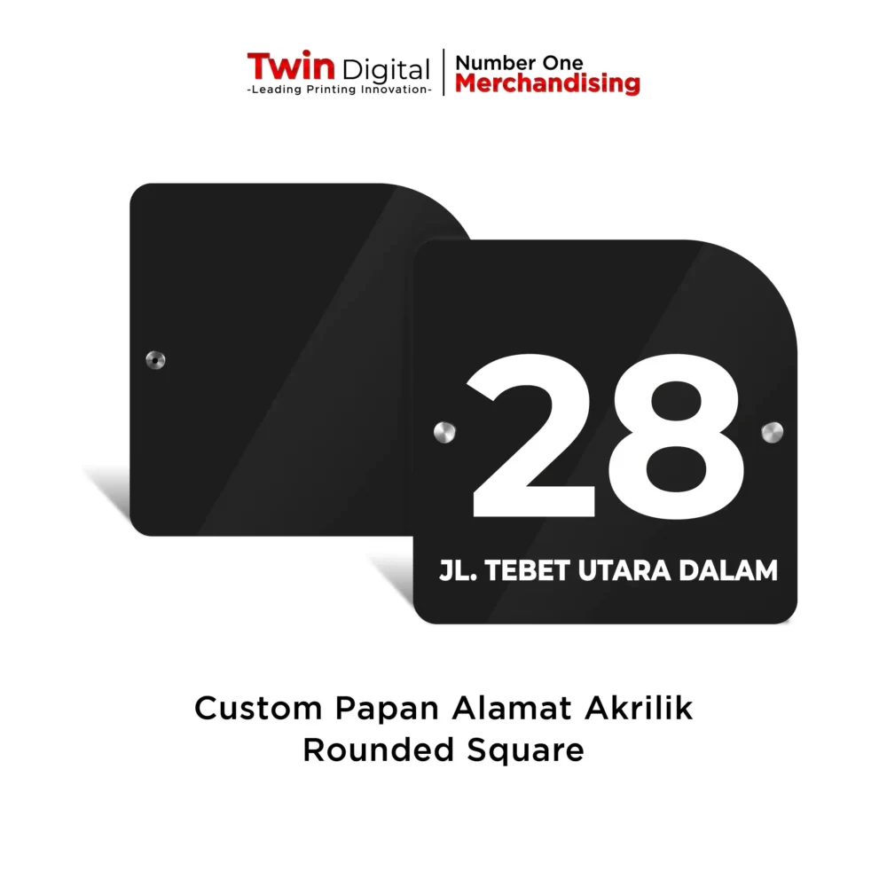 Papan Alamat Akrilik Custom Rounded Square