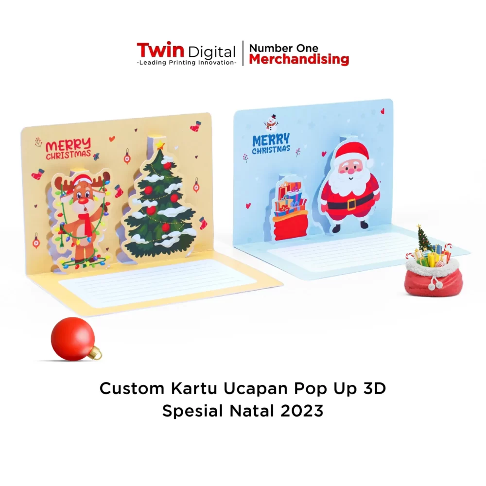 Custom Kartu Ucapan Pop Up 3D + Amplop Greeting Card Spesial Natal 2023