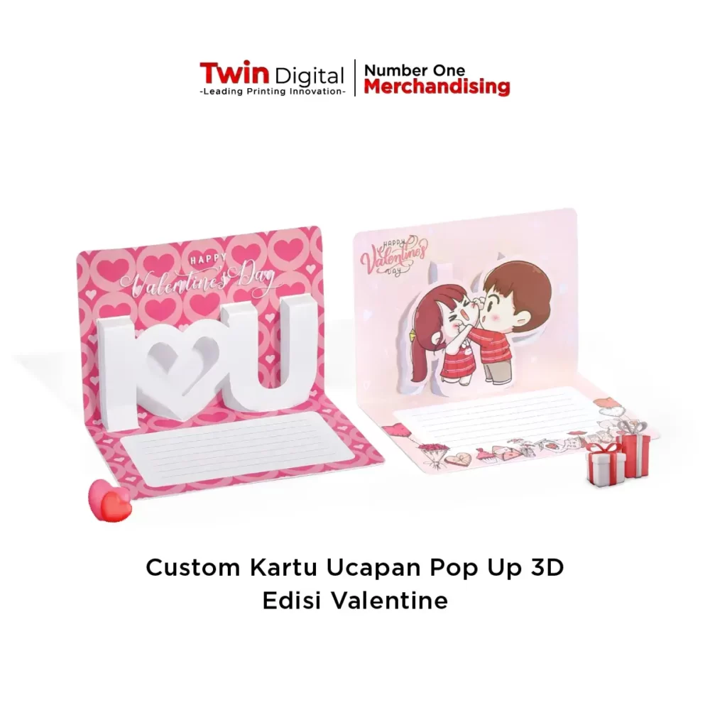 Custom Kartu Ucapan Pop Up 3D + Amplop Greeting Card Edisi Valentine