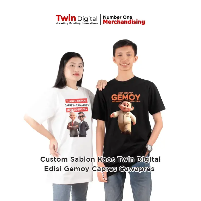 Custom Sablon Kaos Twin Digital Edisi Gemoy Capres Cawapres