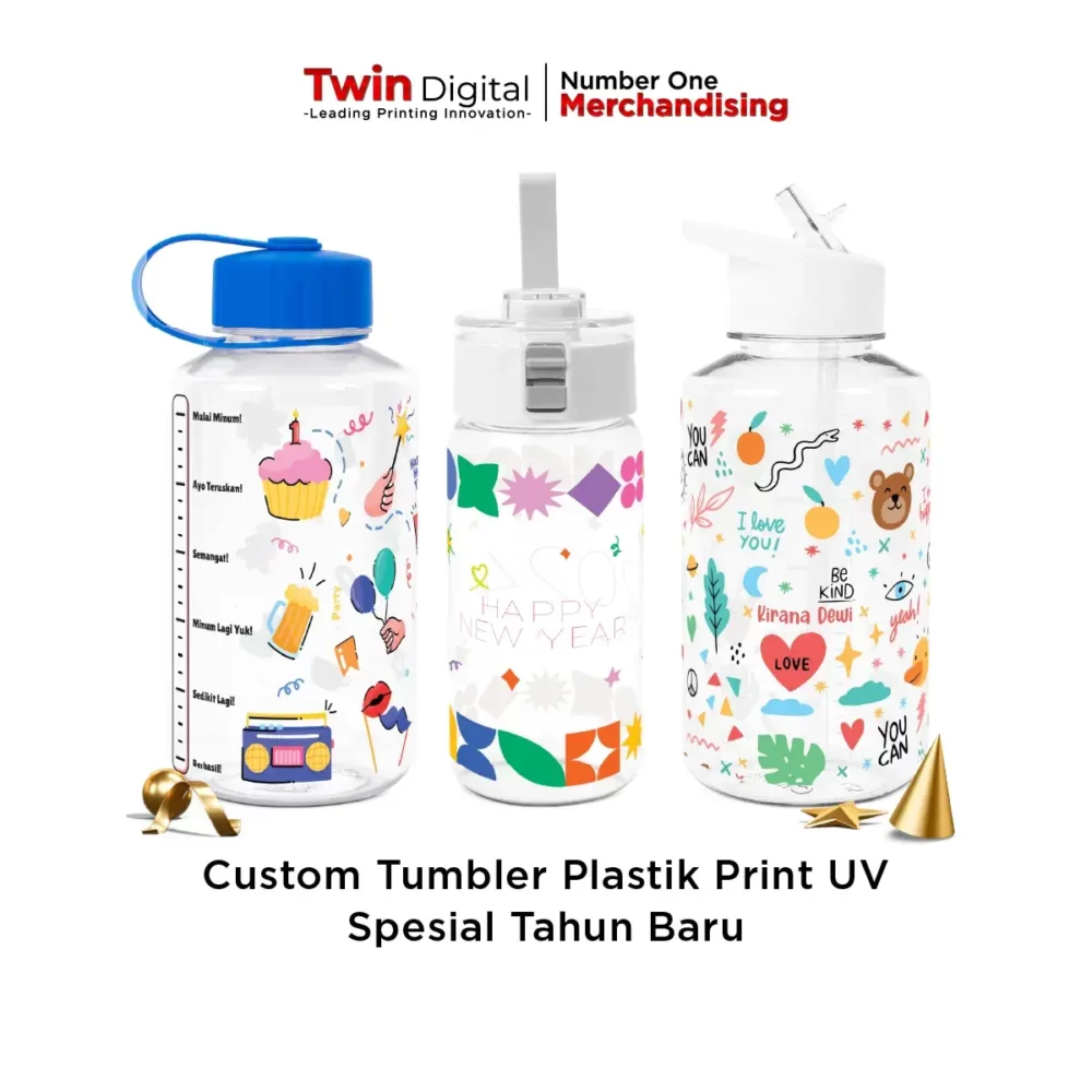 Custom Tumbler Plastik Print UV Spesial Tahun Baru 2024