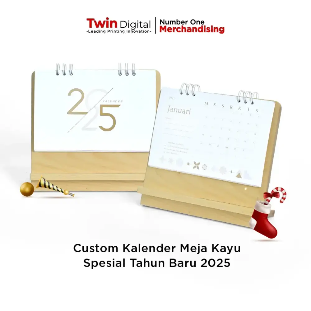 Custom Kalender Meja Kayu Spesial Tahun Baru 2025