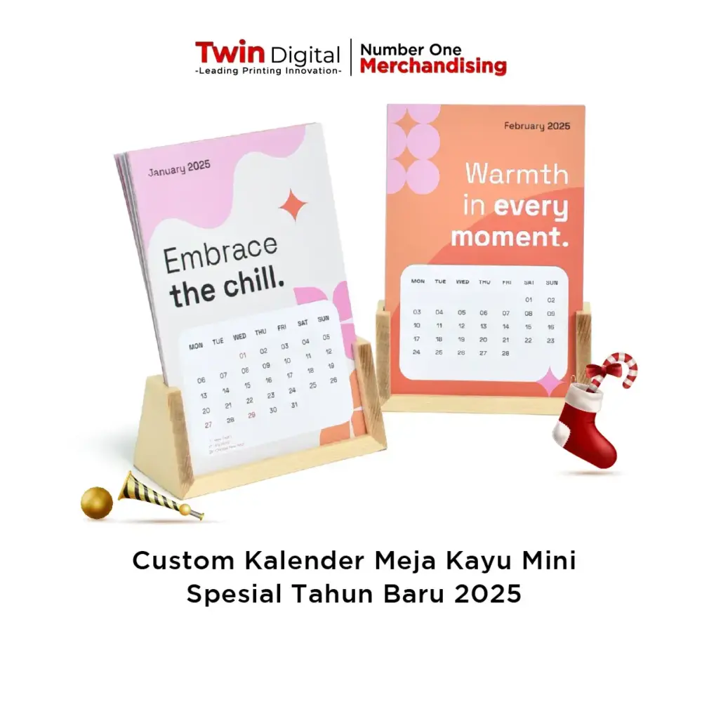 Custom Kalender Meja Kayu Mini Spesial Tahun Baru 2025