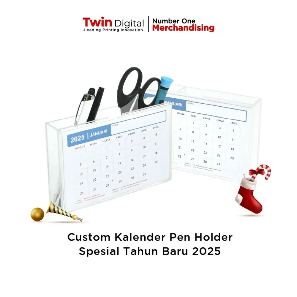 Custom Kalender Pen Holder Spesial Tahun Baru 2025